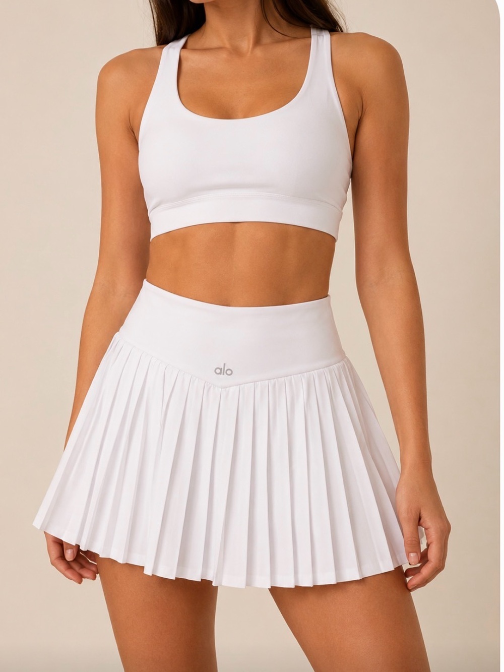 ALO White Pleated Tennis Skirt